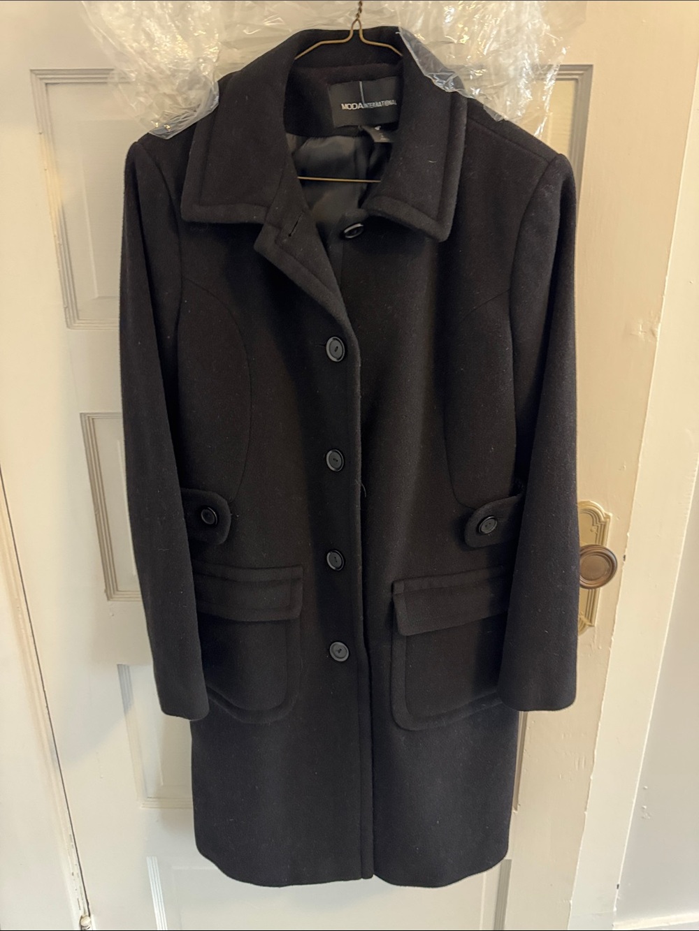 Moda International Black Single-Breasted Wool Pea Coat